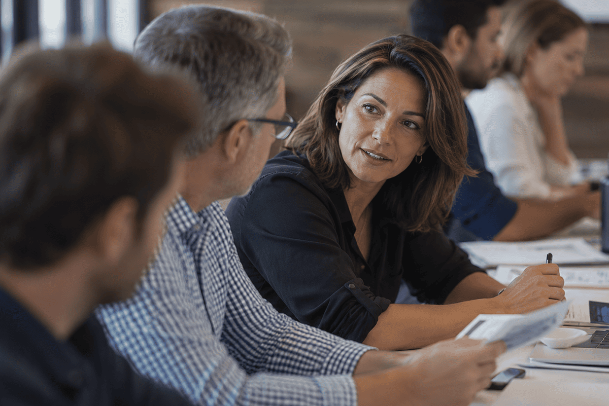 An individual attending an executive development session.